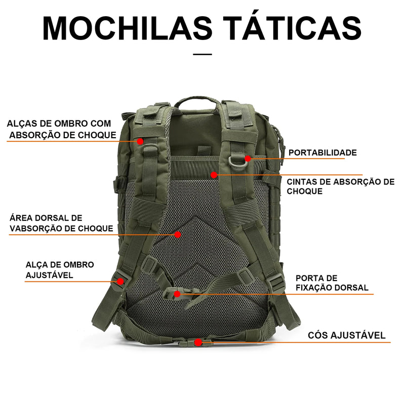 Mochila Tática Militar Impermeável Patch