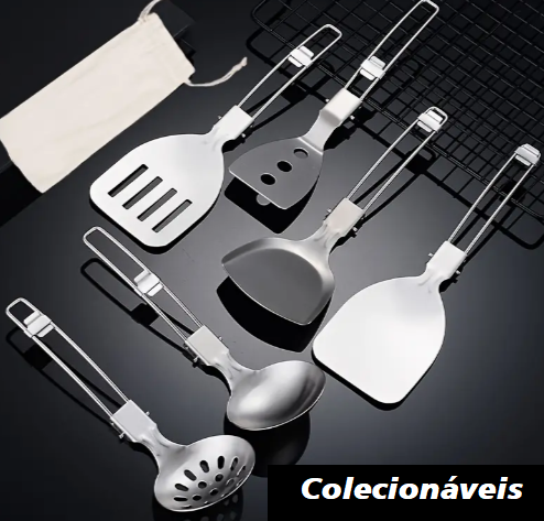 Kits de Utensílios De Cozinha Dobráveis em Aço Inoxidável Multifuncional para Acampamentos e Atividades ao Ar Livre.